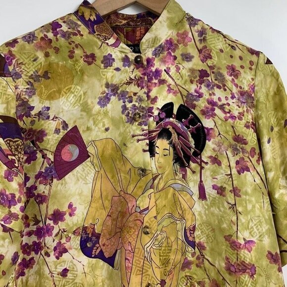 Citron Santa Monica Women's‎ 100% Silk Cherry Blossom Half Sleeve Button Up SZ S - Picture 4 of 11